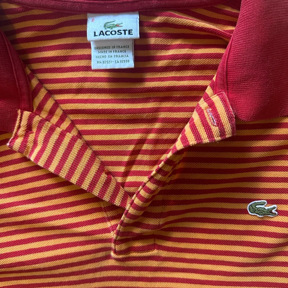 Vintage men’s Lacoste Striped Red and Yellow Polo Shirt